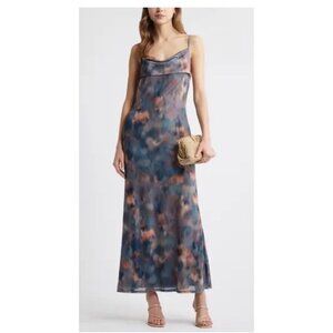 Open Edit Slip Dress Small Multicolor Tie Dye Cowl Neck Spaghetti Strap Maxi